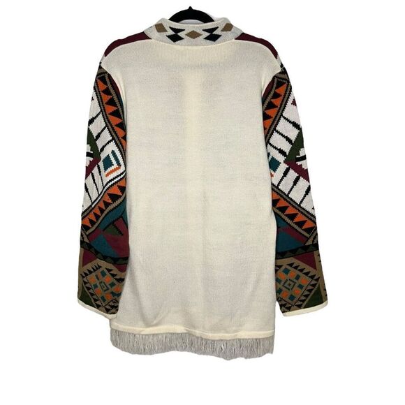 Collections Etc Women’s Large Southwest Zip Front & Fringe Hem Cardigan Sweater - Picture 6 of 7